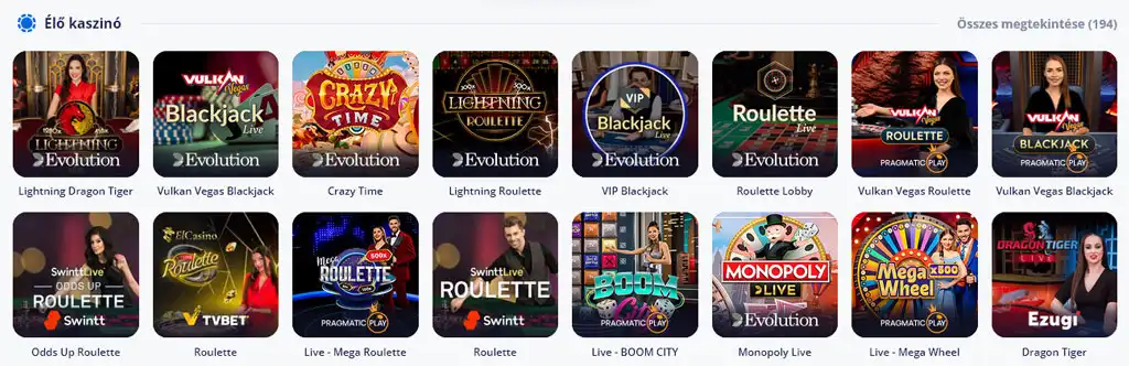 Vulkan Vegas online kaszinó élő casino játékok