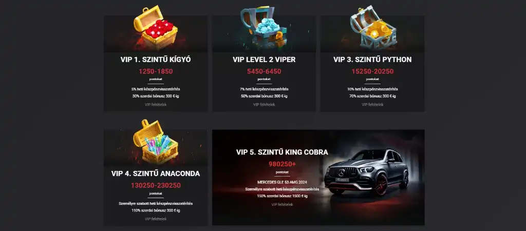 Cobra Casino online kaszinó VIP bónusz promóció