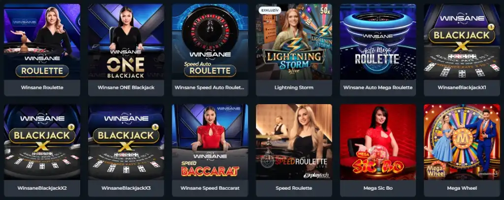 Élő kaszinó, online kaszinó, Winsane casino