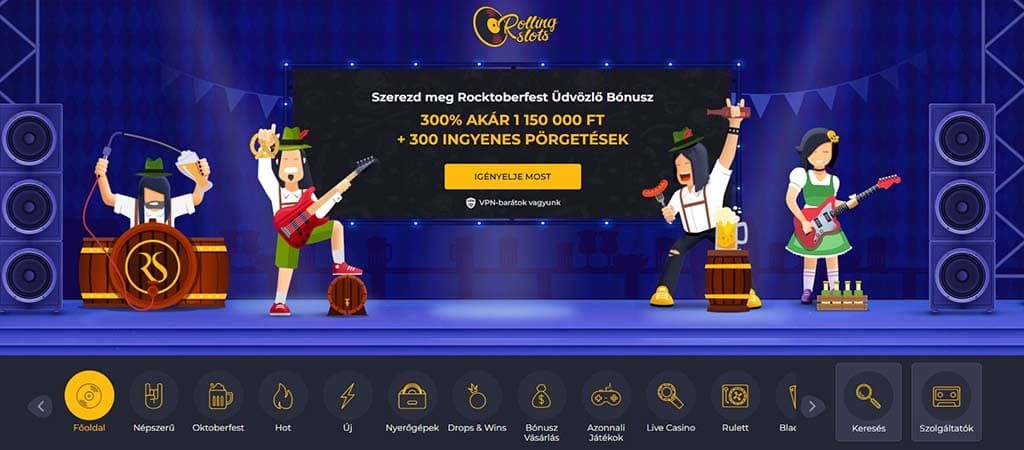 Rolling Slots, üdvözlő bónusz, ingyenes pörgetések