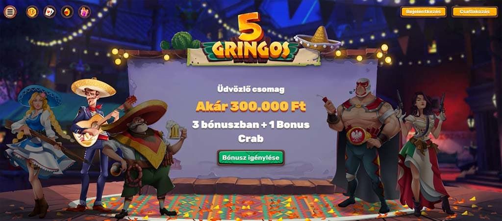 5Gringos kaszinó, Online Casino, üdvözlő csomag