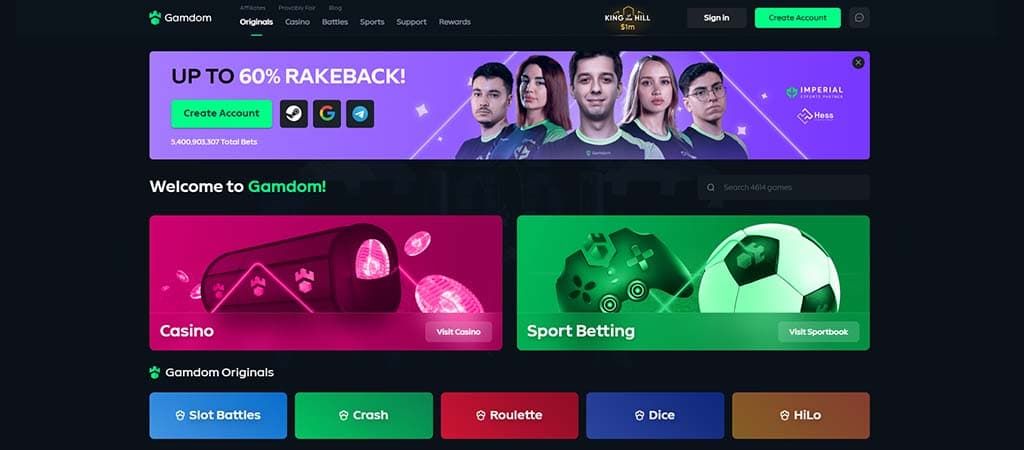 Gamdom Casino, platformok, online kaszinó