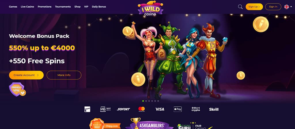 Iwild Casino, welcome bonus pack, free spins