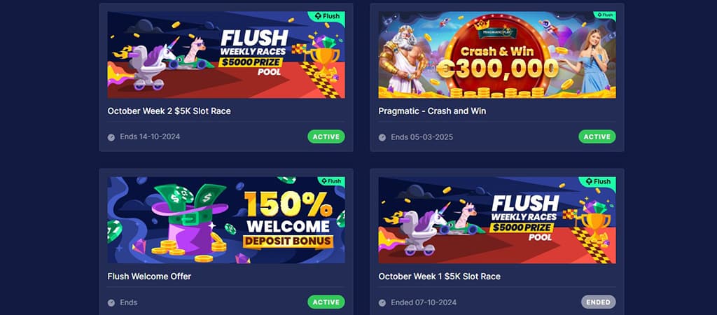 Flush Casino, promociók, kaszinó ajánlatok