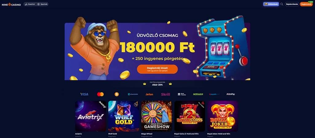 Nine Casino, onlinek kaszinók, üdvözlő csomag