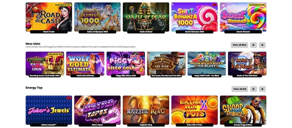 Energy Casino, kaszinójátékok, slots