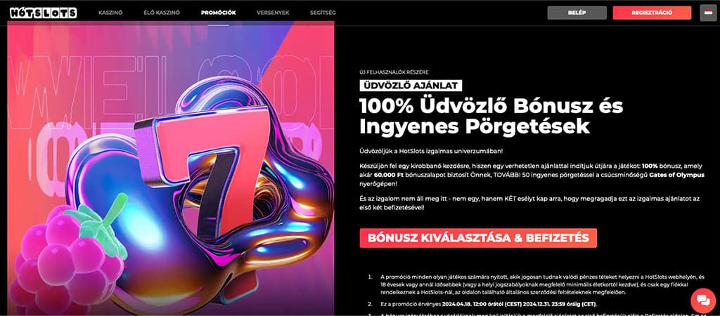 HotSlots Casino, üdvözlő bónusz, ingyenes pörgetések