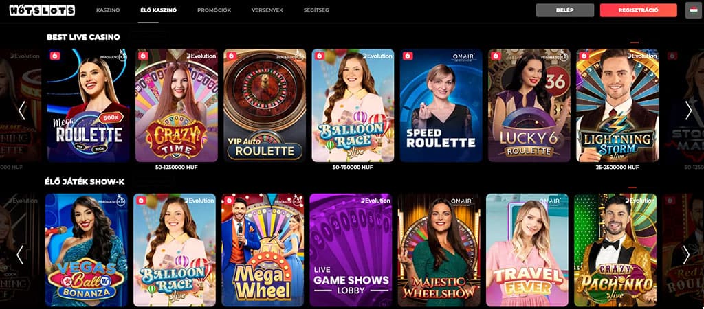 HotSlots Casino, élő kaszinó játékok, live casino